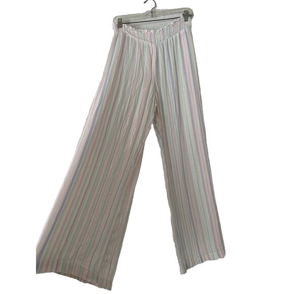Striped Palazzo Pant Elastic Waist Wide Women’s Size L Multicolor Wide Pants - Picture 1 of 13